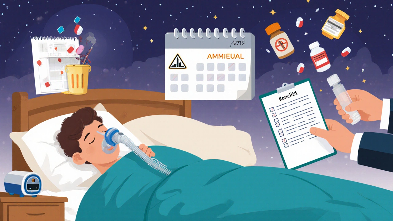 COPD patient sleeping safely with CPAP while risky sleep aids are discarded