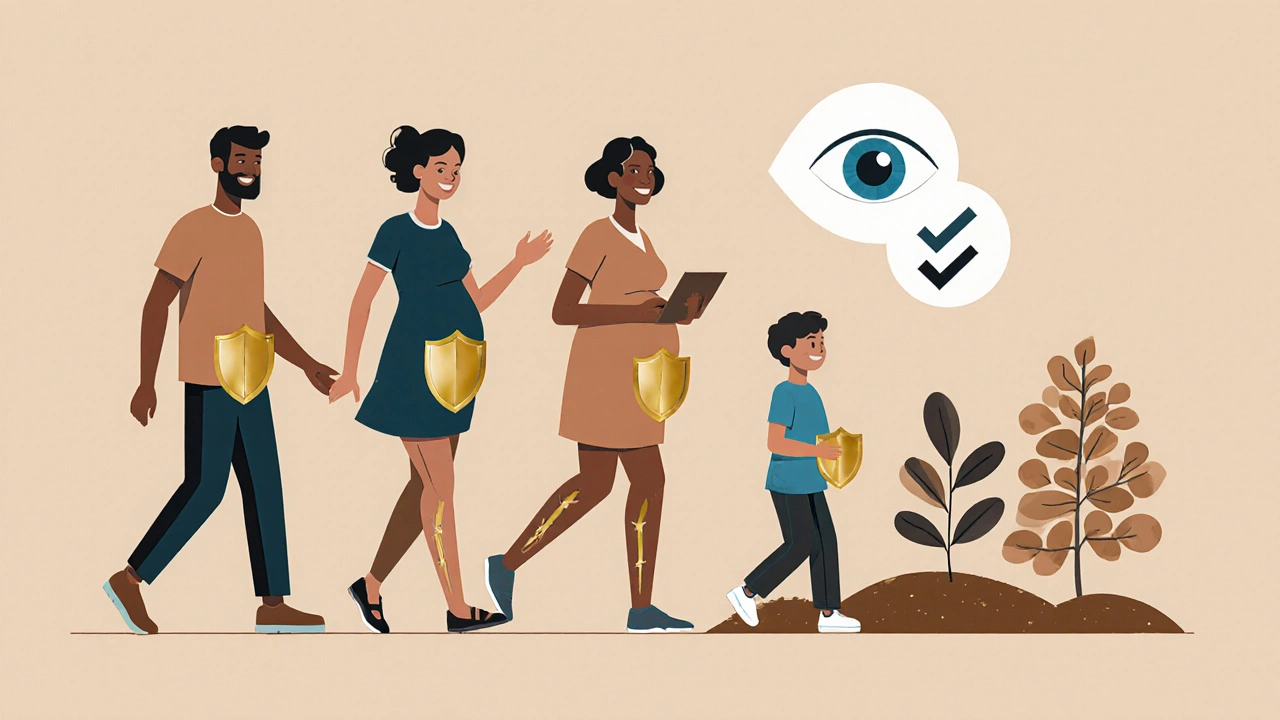 Diverse people active with joint shields and eye safety icon, peaceful scene