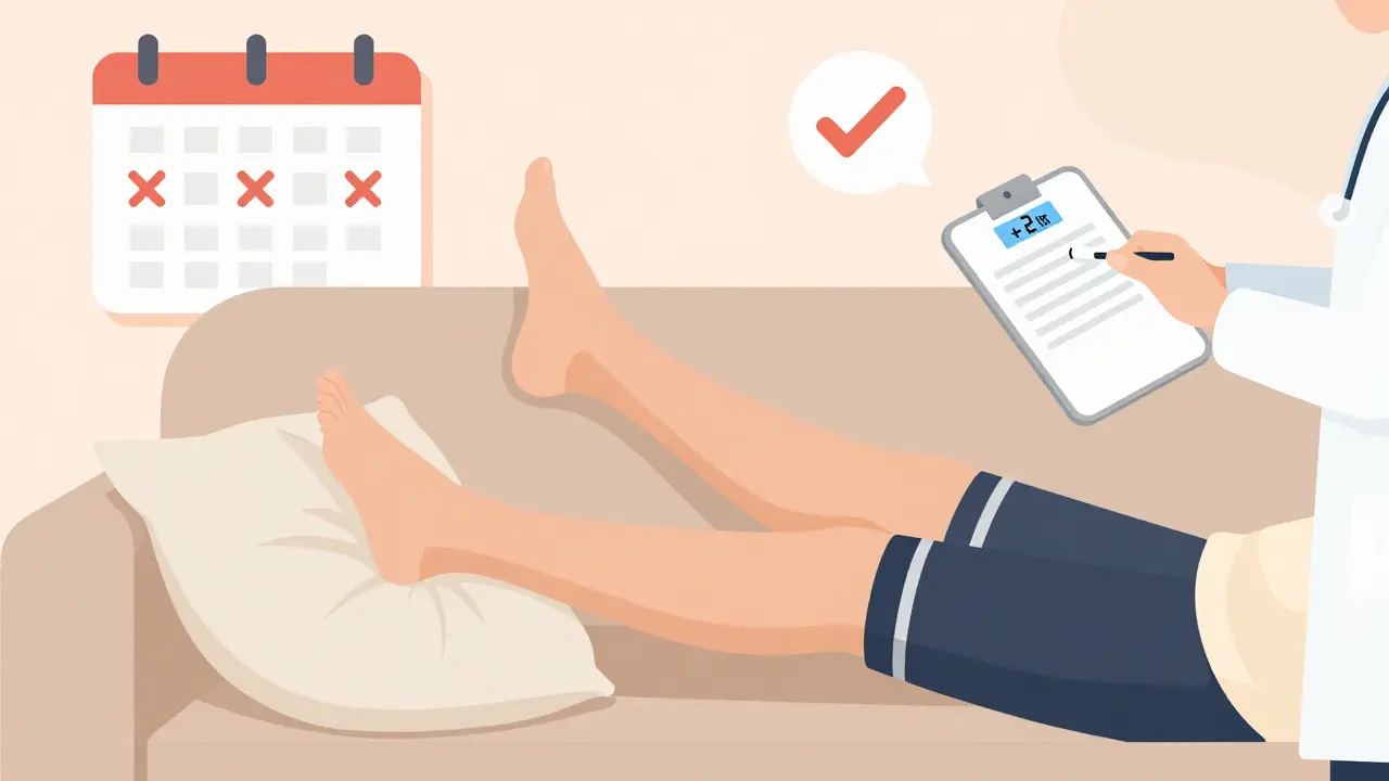 Person elevating legs with compression socks and a scale showing weight gain, symbolizing early intervention for drug-induced swelling.