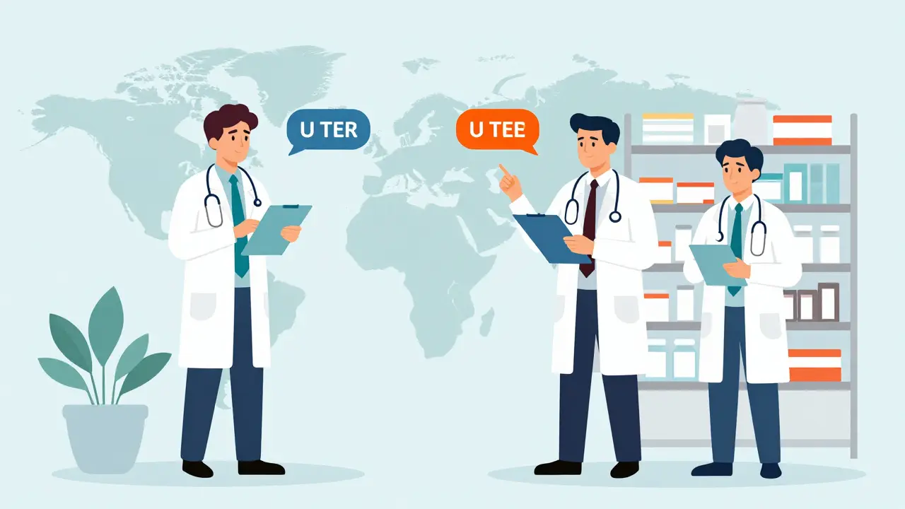 Comparison of prescribing practices in U.S., Germany, and UK with price and system differences shown visually.