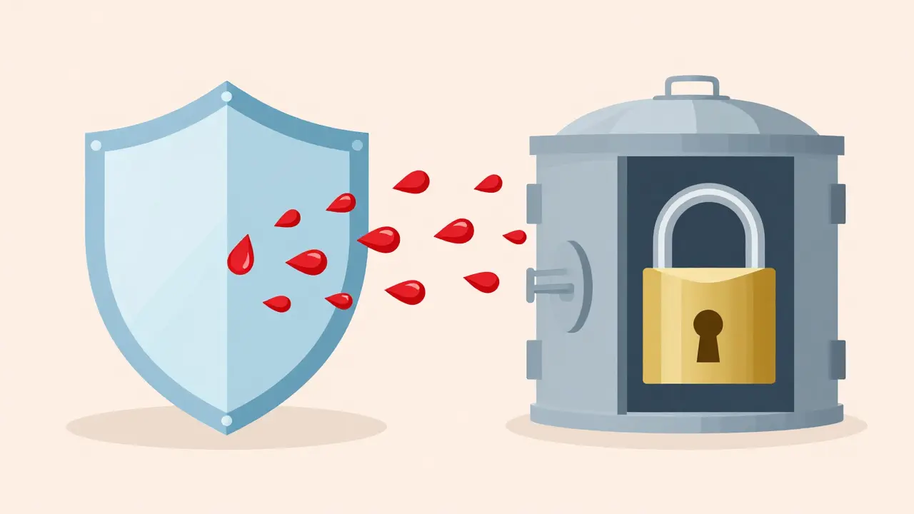 Flat illustration comparing a shield for antihistamines and a lock for mast cell stabilizers.
