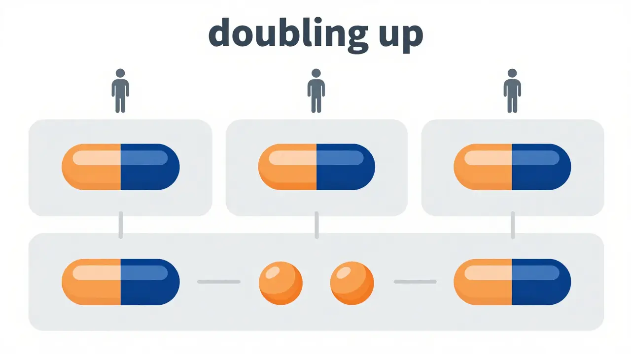 Flat illustration showing a timeline of repeated drug dosing periods for a single subject.