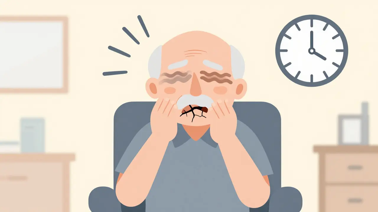 Elderly person experiencing confusion and physical symptoms