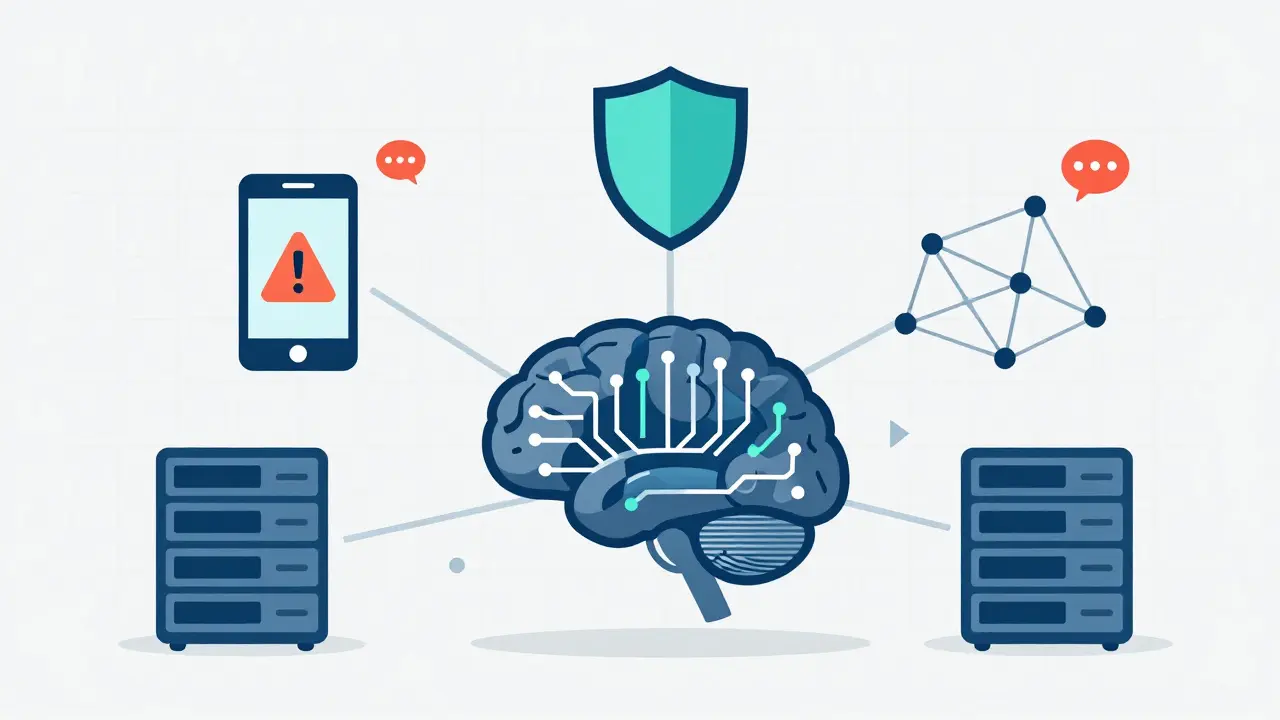 Graphic showing AI and data systems detecting drug side effect signals