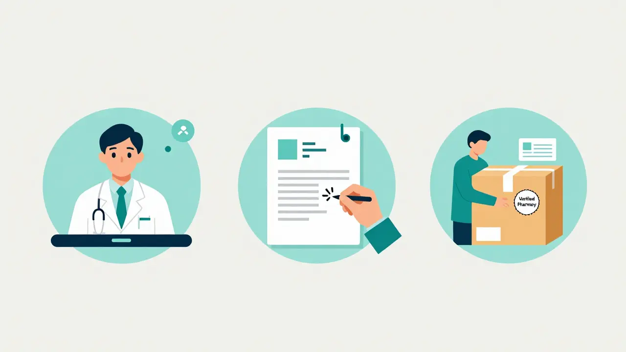 Step-by-step illustration of getting a prescription safely online