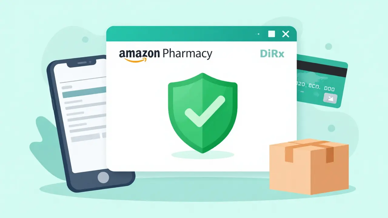 Secure online pharmacy interface with verification shield and delivery box