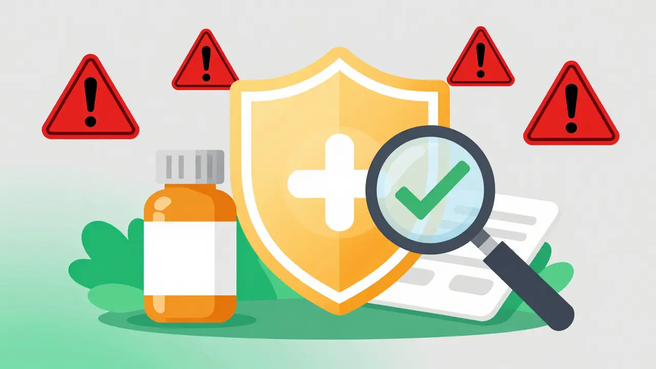 Shield protecting medicine from danger symbols