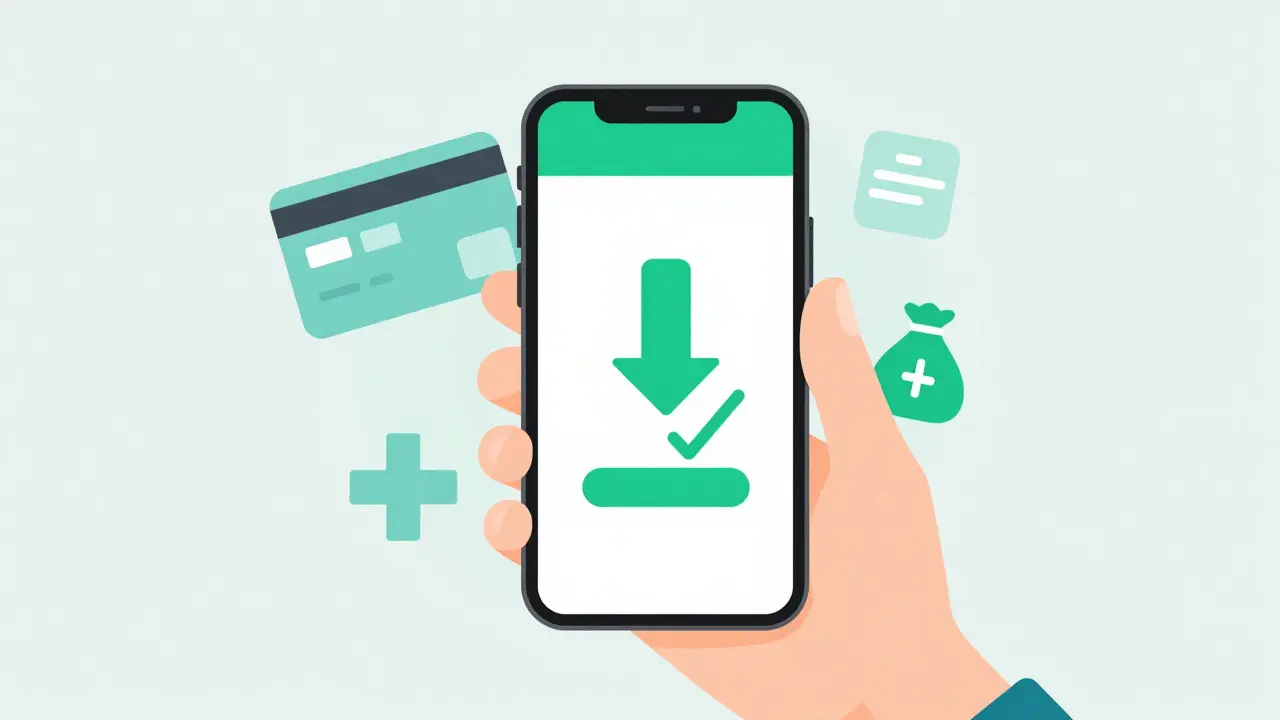 Smartphone displaying prescription discount app saving money