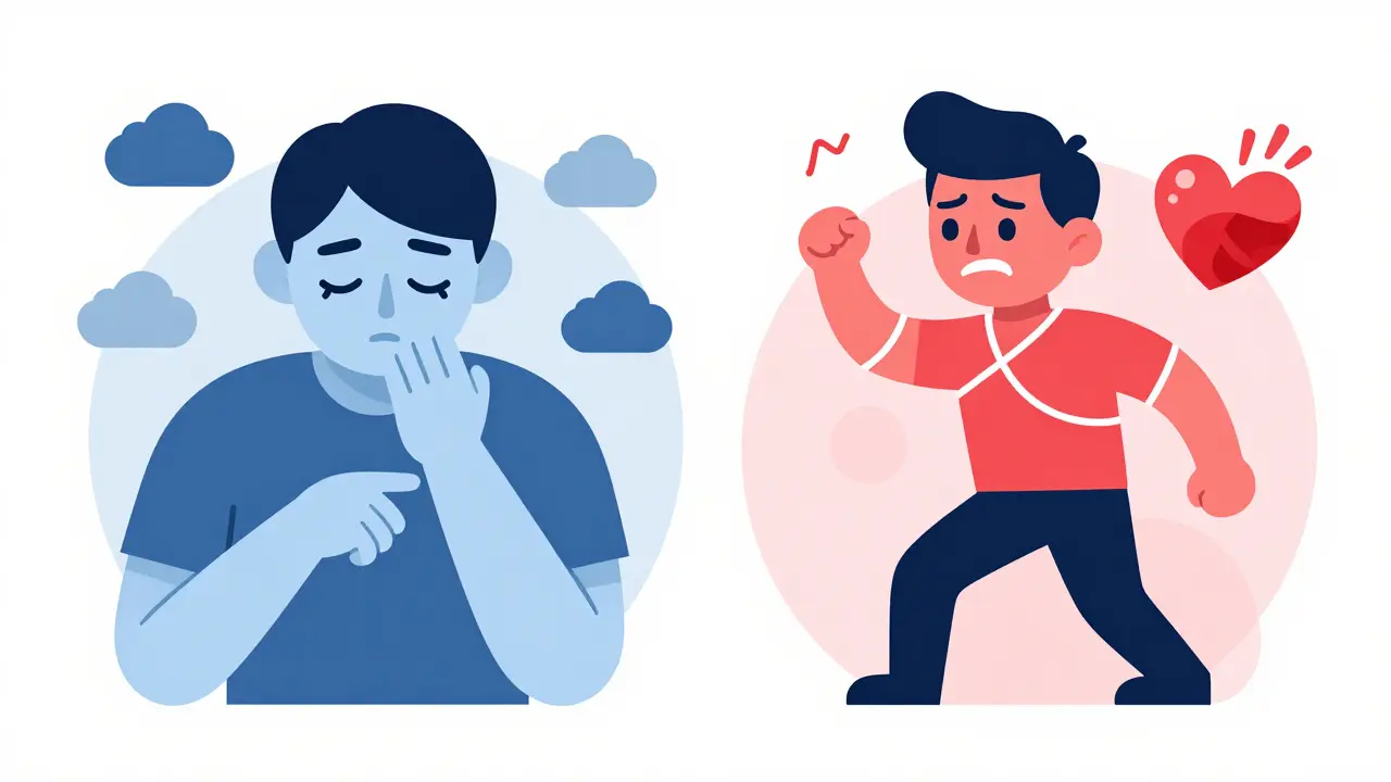 Split figure showing drowsiness vs high blood pressure