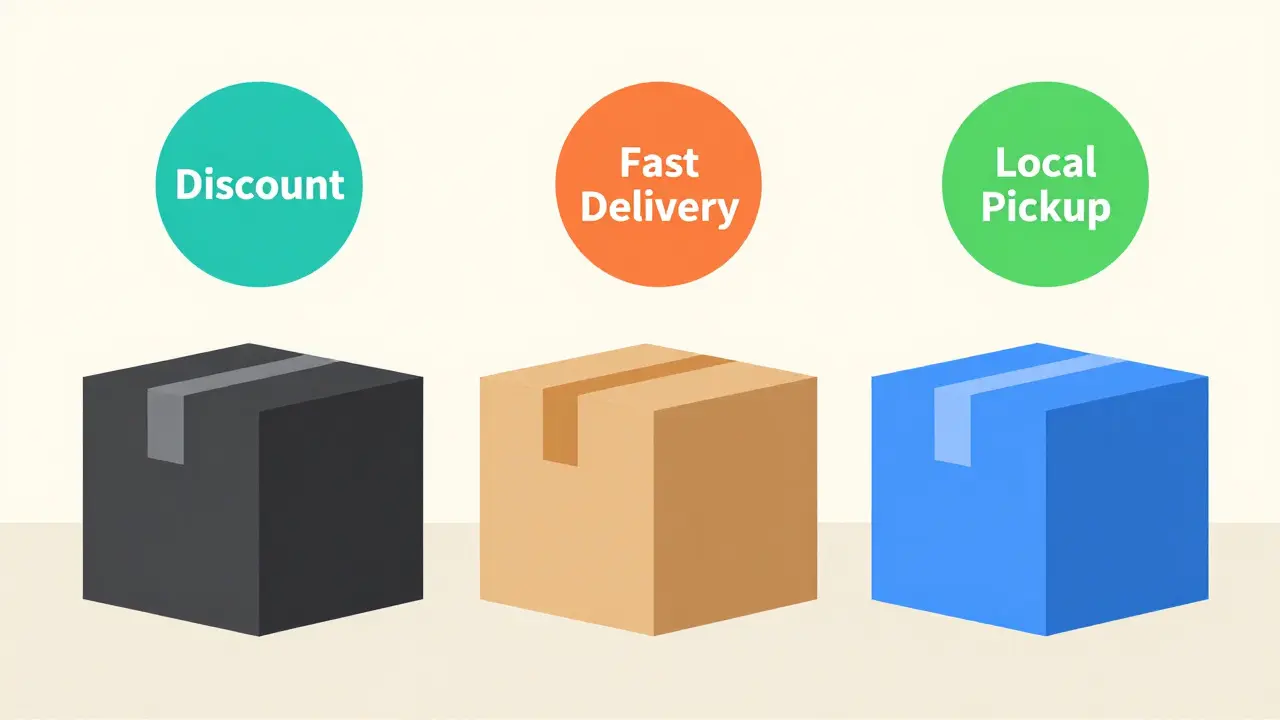 Stylized delivery boxes representing online pharmacy choices
