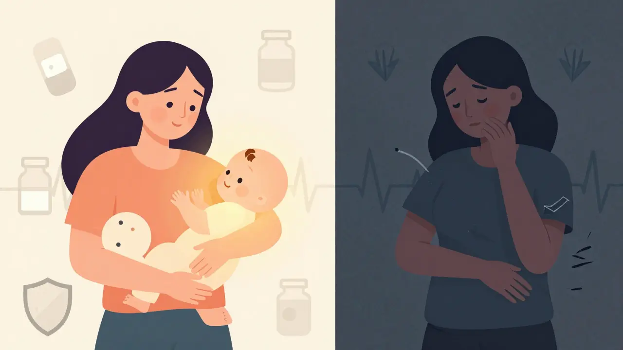 Comparison illustration showing treated vs untreated depression impacts