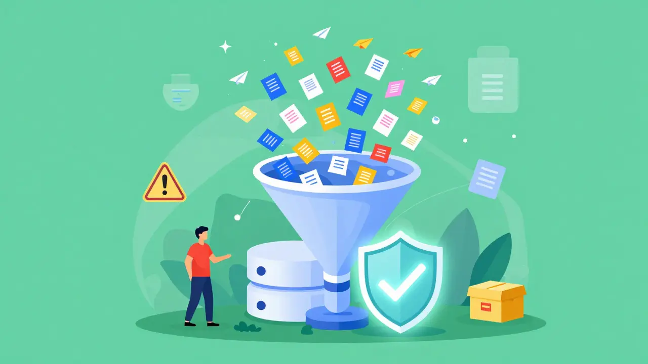 Conceptual art of reports flowing into a safety shield