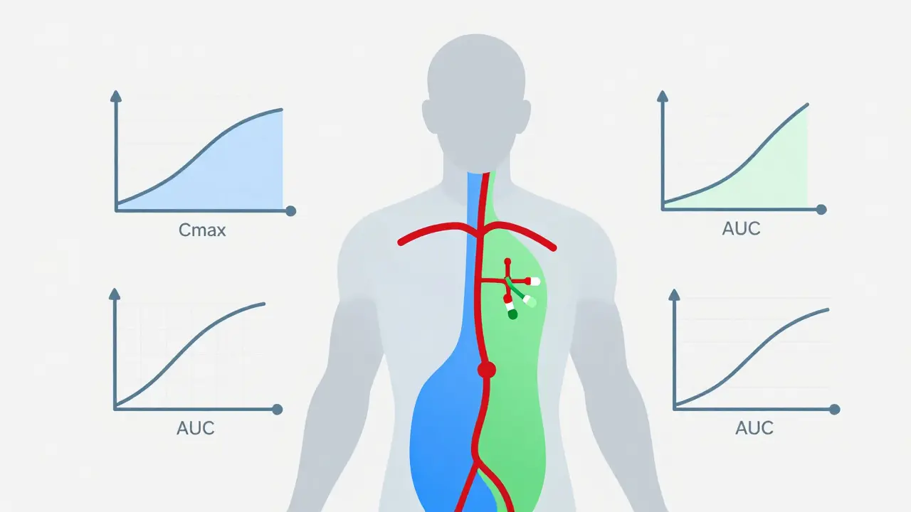 Conceptual graphic showing bioequivalence of generic and brand drugs