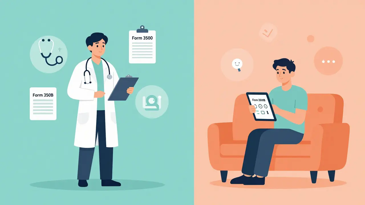 Split view showing doctor and consumer using different forms