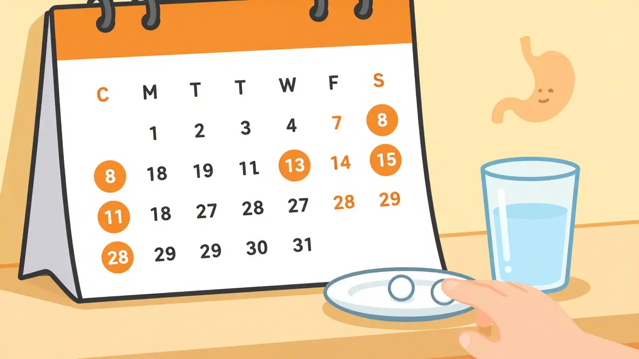 Calendar and pill setup emphasizing daily routine