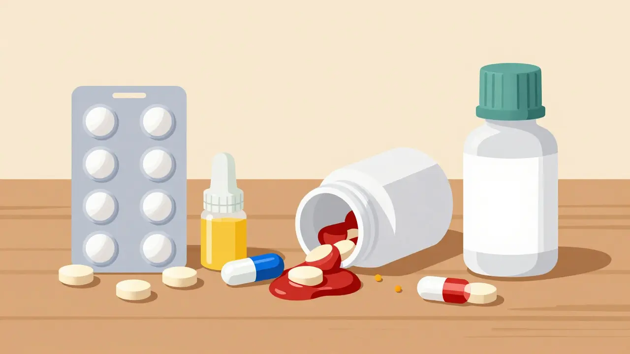 Flat illustration of generic topiramate forms including tablets, sprinkle capsules, and liquid
