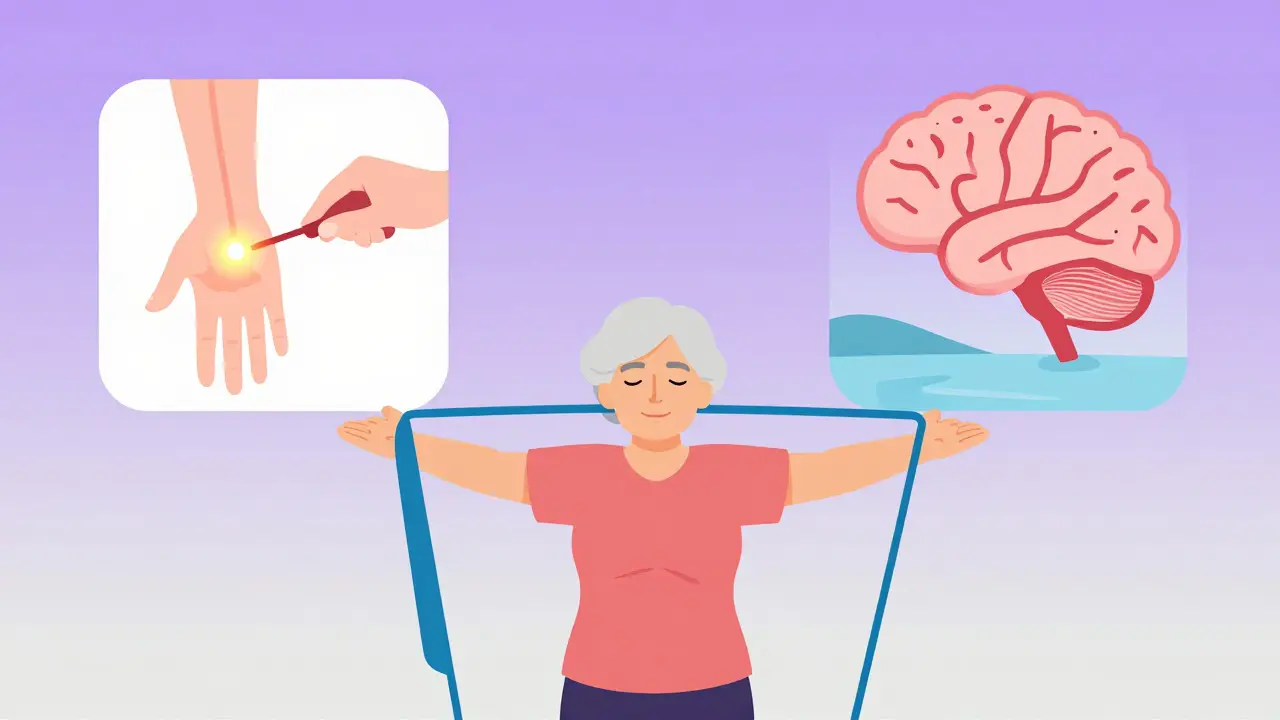 Senior engaging in physical therapy and mental wellness activities as alternative pain treatments